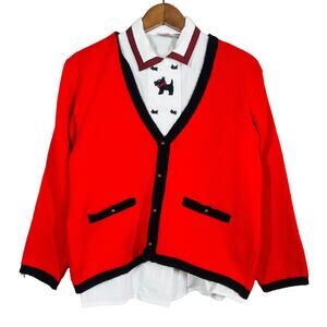 Vintage Kids Count Scottie Dog Sweater Blouse Combo Classic Red - 14
